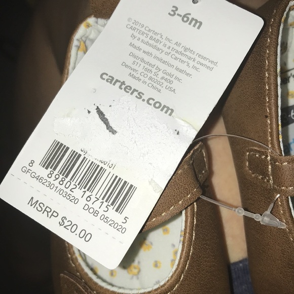 CARTER’S Baby Girl 3-6m Brwn Dress Shoe-Butterfly - Picture 2 of 12